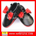 NEW YORK best price red and black colorful soft flat cow leather baby moccasins shoes